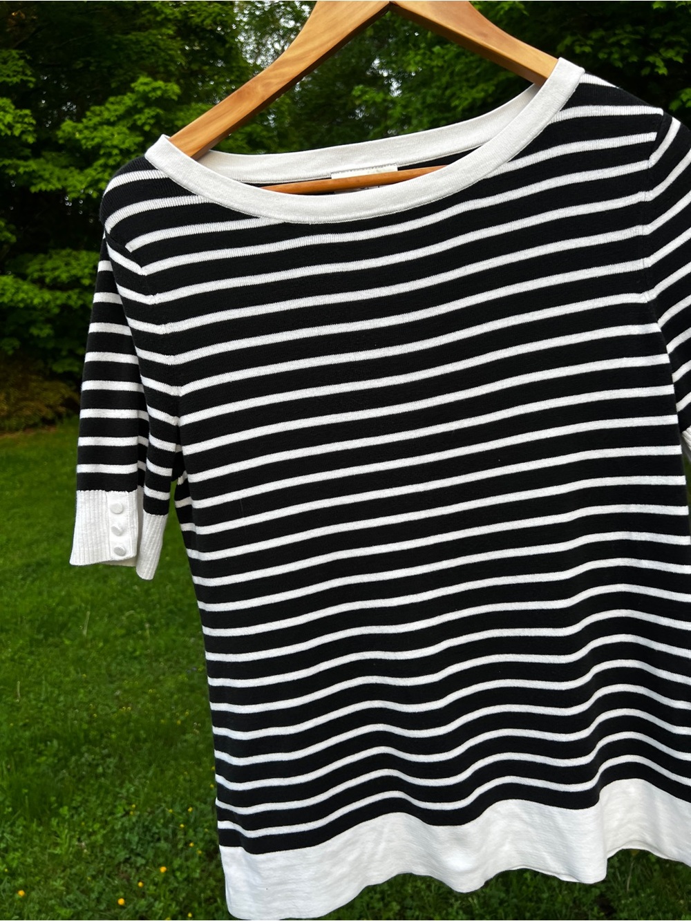 LOFT Black & White Striped Boatneck Short Sleeve Top
